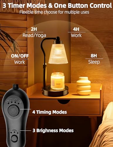 Candle Warmer Lamp for Jar Candles, Height Adjustable & Dimmable with 2/4/8H Timer, 2*50W Halogen Wax Melter Warmer for Ho...