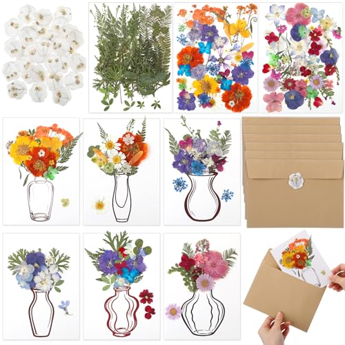 Dunzoom 30 Set DIY Wedding Greeting Cards with Envelopes Wedding Thank You Dried Flowers Pressed Flower Cards Handmade Car...