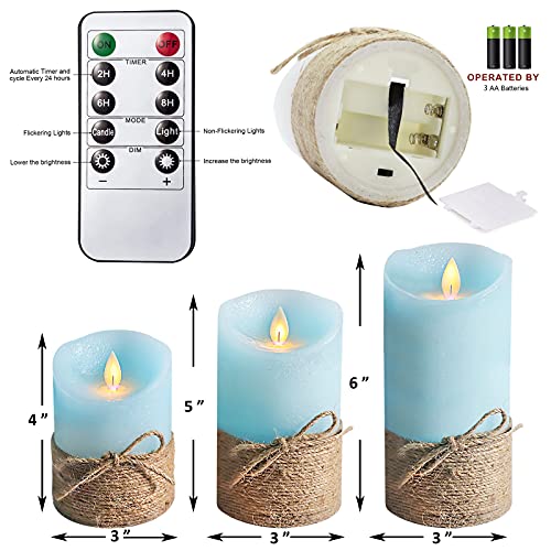 PETRISTRIKE Ocean Blue Flameless Candles, Nautical Themed Led Pillar Candles with Remote & Timer, Decorative Flickering Ca...
