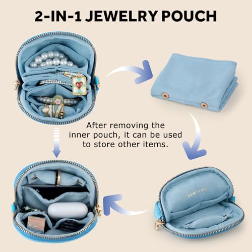Lumayina Velvet Travel Jewelry Pouch, 2-in-1 Clamshell Case with Detachable Insert, Portable Travel Jewelry Organizer with...
