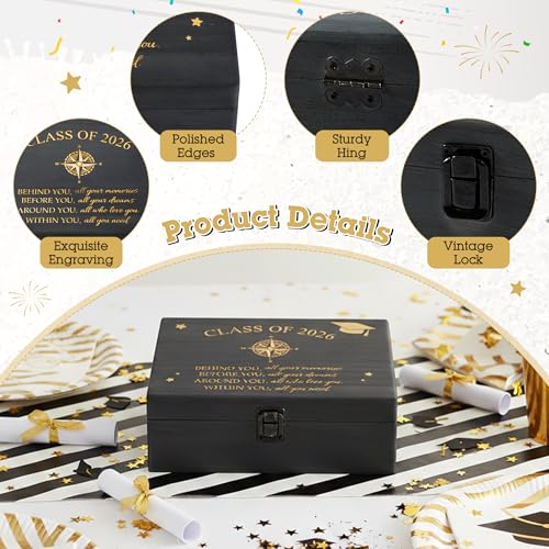 R HORSE Graduation Keepsake Wood Box, Wooden Engraving Memory Box for High School Graduates, Engraved Class of 2026 Gradua...