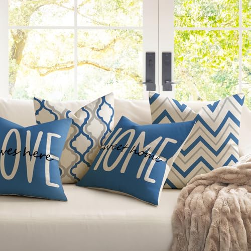YCOLL Farmhouse Pillow Covers 18x18 Set of 4 Throw Pillow Covers Rustic Linen Decorative Pillows Square Cushion Covers for...
