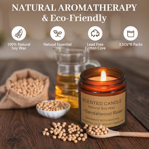 8 Pack Scented Candles, Natural Soy Wax with Elegant Packaging - Reassuring Gifts for Women and Men, Suitable for Valentin...