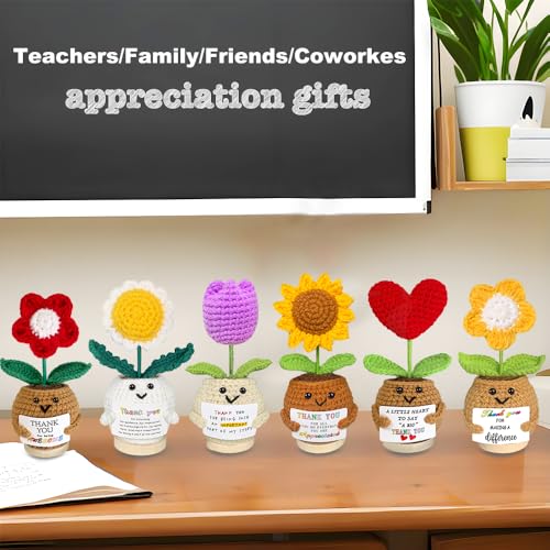 AicooFest Teacher Appreciation Gifts 6PCS Thank You Gifts for Mom Women, Positive Crochet Flowers Emotional Support Croche...
