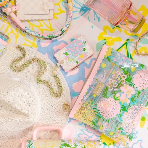Lilly Pulitzer Water Resistant Vinyl Beach Day Pouch, Zipper Bag Includes Drink Hugger, Small Pouch, and Towel Clips