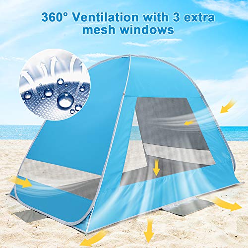 G4Free Upgraded Pop Up Beach Tent, 2-3 Person Automatic Sunshade Canopy UPF 50+ Sport Umbrella Instant Tent Lightweight an...
