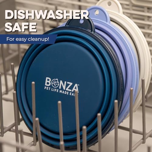 Bonza Collapsible Dog Bowls - Small 12 oz, Dog Travel Accessories, Silicone Portable Dogs Bowl & Water Dish with Reinforce...