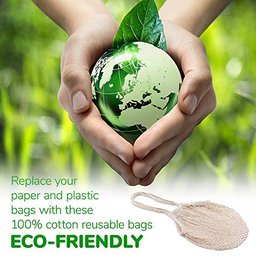 MERCURHOUSE 5 pack Cotton String Shopping Bags Reusable Washable Grocery Mesh Bags Organizer for Grocery Shopping Produce ...