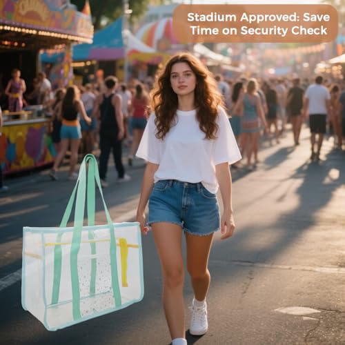 FEHNAG Clear Beach Bag for Women,Waterproof,Sandproof,Large Transparent PVC Tote Bag for Stadium Events Beach Travel Gym Pool