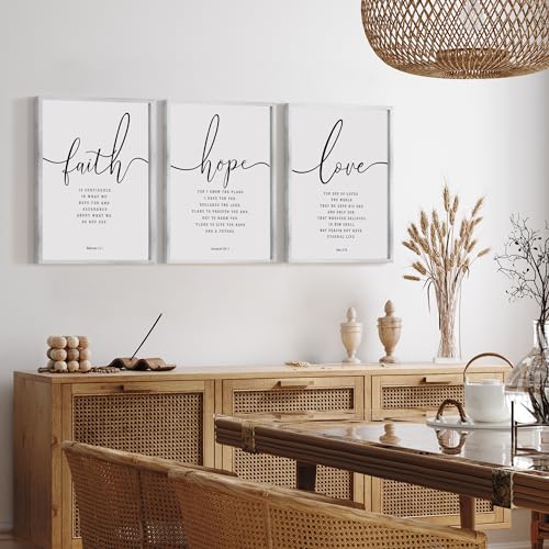 Houmury Set of 3 Framed Farmhouse Bible Verses Wall Decor Sign 11”x14” Christian Faith Scripture Wall Art for Home Living ...