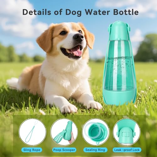 UPSKY Portable Dog Water Bottle, 3-in-1 Foldable Dog Water Dispenser with Food Container & Poop Scooper, Leak Proof, Ideal...
