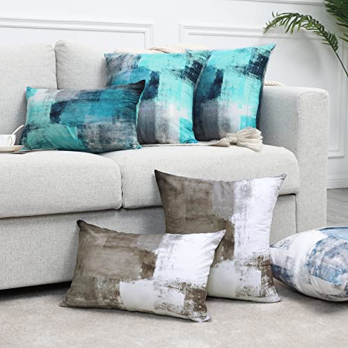 Alricc Set of 2 Turquoise and Grey Art Artwork Contemporary Decorative Gray Home Decorative Throw Pillow Covers Cushion Co...