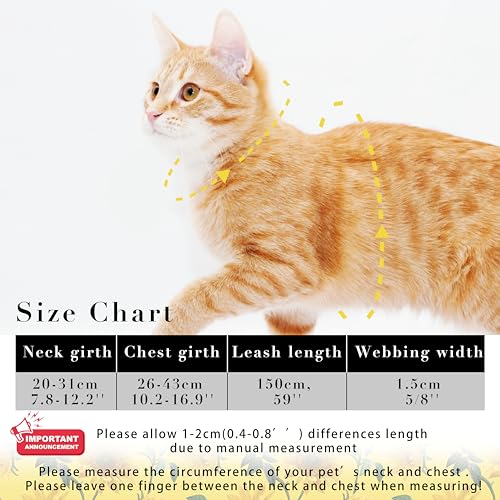 Seyezo Cat Harness and Leash Set, Adjustable Kitten Harness Escape Proof Cats Harness, Soft Lightweight Walking Travel Pet...