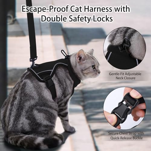Dotoner Escape Proof Cat Harness and Leash Set Adjustable Soft Mesh Vest for Walking Safe Travel Vet Visit with Reflective...