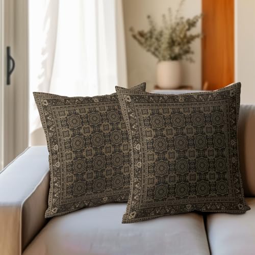 Brown Antique Tabriz Rug Print Pillow Covers 12x12 Inches Retro Turkish Throw Pillow Case Set of 2 Vintage Floral Block Pr...