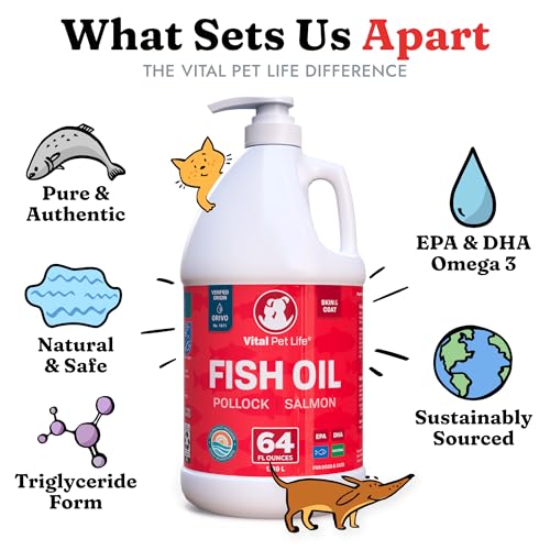 Fish Oil for Dogs - Healthy Skin & Coat, Salmon, Pollock, All Natural Supplement for Pets, Itching Scratching Allergy & In...