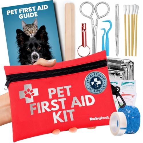 Dog First Aid Kit - Vet Approved Emergency Supplies - Pet First Aid Kit Guide, Tick Remover, Thermal Blanket & More - Comp...