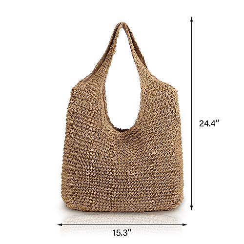 QTKJ Hand-woven Soft Large Straw Shoulder Bag Boho Straw Handle Tote Retro Summer Beach Bag Rattan Handbag