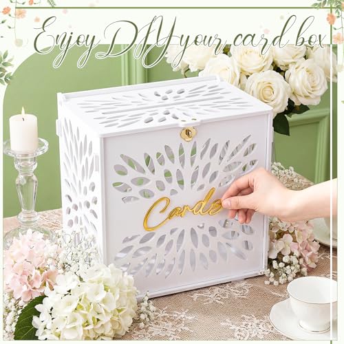 Chunful White Wedding Card Box with Lock, 10 Inch Hollow Floral PVC Gift Envelope Holder for Reception, Secure Money Colle...