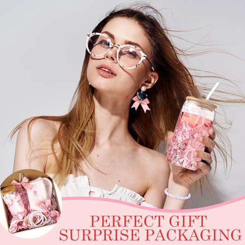 Remerry 14 Pcs Coquette Pink Bow Birthday Gift for Women Happy Birthday Gift Box for Teen Daughter Her Sister, Pink Bow Gi...