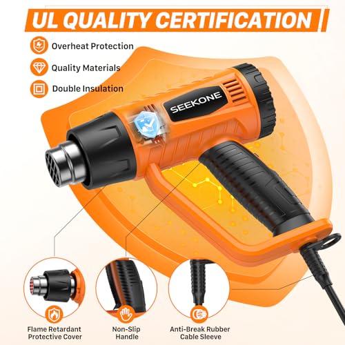 SEEKONE Heat Gun 1800W Heavy Duty Fast Heat Hot Air Gun Kit with 752℉&1112℉（400℃-600℃） Dual-Temperature Settings and 4 Noz...
