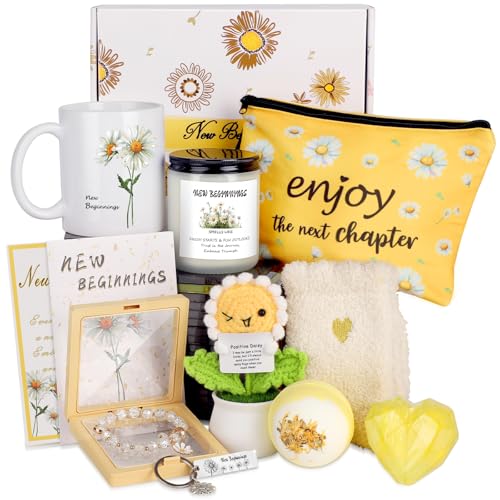 Extrogif New Beginning Gifts for Women - Daisy Coffee Mug, Candles, Positive Crochet Flowers & More, Encouragement Gift Bo...