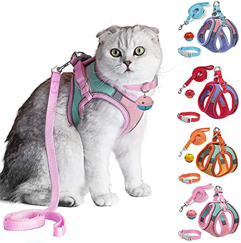 JSXD Cat Harness,Leash and Collar Set,Escape Proof Kitten Vest Harness for Walking,Easy Control Night Safe Pet Harness wit...
