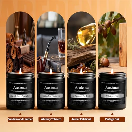 Mens Candle Set – Manly Candles for Men, 4 Pack Soy Candles for Home Scented, Masculine Candle Gift Set - Includes Sandalw...