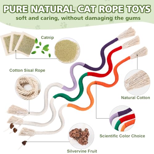 WOUSEDO 27 Pack Catnip Chew Toys for Cats,Cotton Sisal Rope Toys,Cat Natural Silvervine Sticks,for Cat Teeth Cleaning and ...