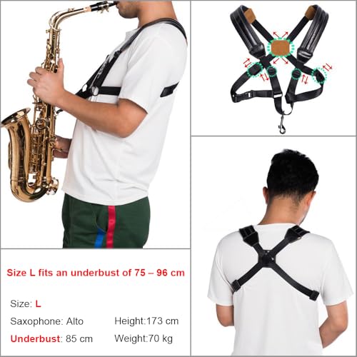 Rayzm Saxophone Strap, Universal Double Shoulder Leather Strap for Sax, Adjustable Padded Harness Strap for Alto Tenor Bar...