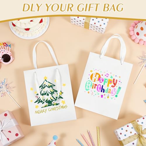 Ethhqu 4 Pack Medium White Gift Bags with Handles, 8x5x10 Inches - Includes 4 Tissue Papers for Birthday Party, Baby Showe...