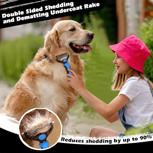 3PCS Self Cleaning Slicker Brush & Pet Grooming Rake & Flea Comb for Dogs, Cats and Horses | Double-Sided Dematting Comb &...