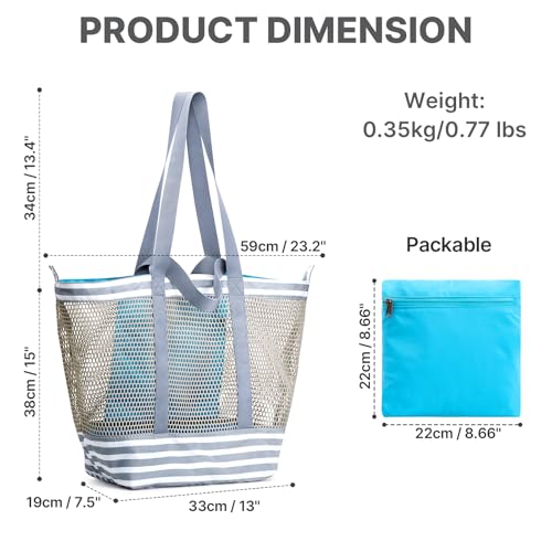 G4Free Mesh Beach Bags for Women Men Extra Large Packable Beach Tote Bag Reversible Travel Pool Shopping