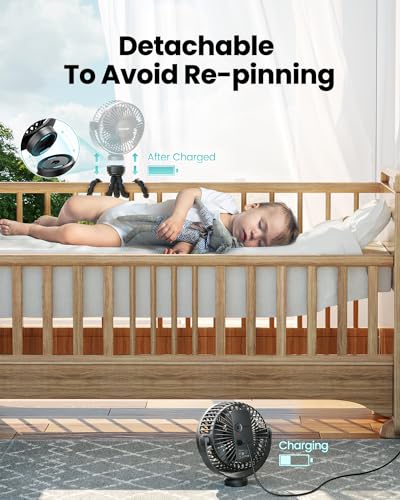 Gaiatop Mini Portable Stroller Fan, Battery Operated Small Clip on, Detachable 3 Speed Rechargeable, 360° Rotate Flexible ...