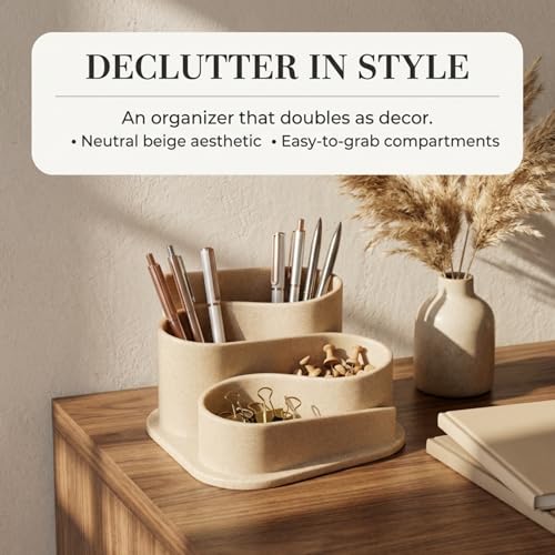 OAKOA Aesthetic Desk Organizer - Aesthetic Office Desk Accessories - Boho Pen Holder - Neutral Beige Desk Accessories - Ho...