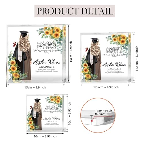 Personalized Floral Muslim Graduation Gifts Class of 2026 Acrylic Block, Customized Grad 2027 Gift For Her, Custom College...