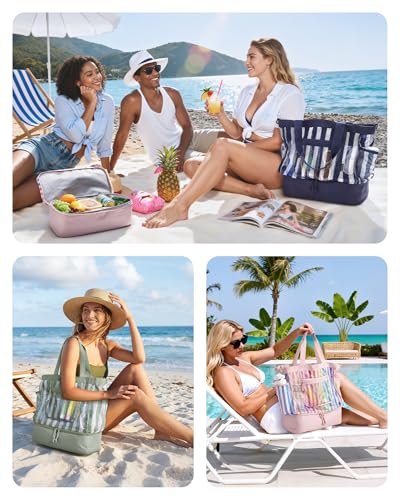 BAGSMART Beach Bag for Women, Mesh Tote Bags with Zipper, Sandproof Vacation Essentials with Cooler for Swim Cruise Pool