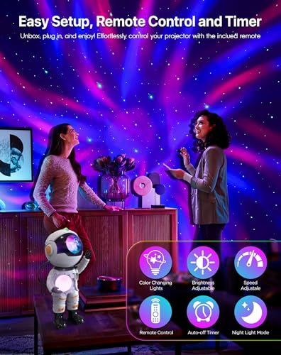 Rossetta Astronaut Galaxy Projector, Star Projector for Bedroom, LED Night Light for Kids Room with Timer and Remote, Gift...