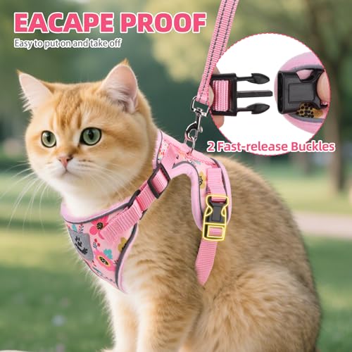 PUPTECK Cat Harness and Leash Set Escape Proof Reflective Cat Walking Harness Adjustable Soft Breathable Mesh Vest for Sma...