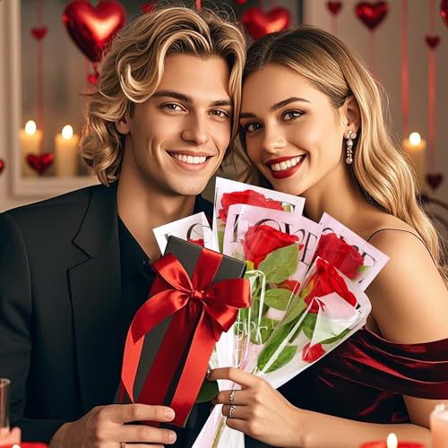 Haakong Single Rose Sleeve for Bouquets Flower Wrapping Bags for Wedding Mother's Day Valentine’s Day Graduation Party (40)