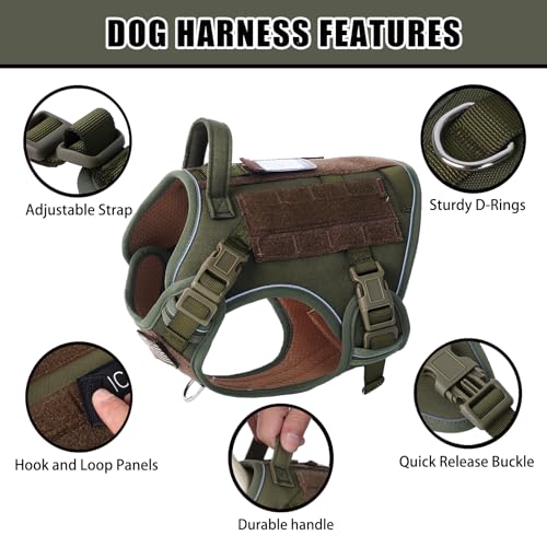 BUMBIN Tactical Dog Harness with Laesh Set，No-Pull Service Fit Smart Dog Vest with Hook & Loop Panels,Adjustable Dog Vest ...