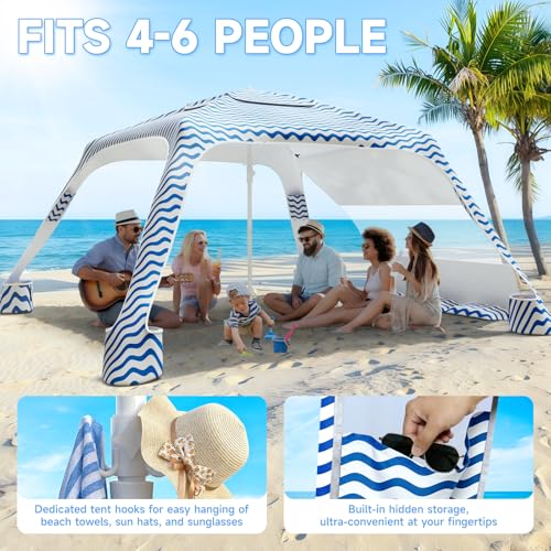 Beach Cabana with 4-Corner, UPF50+ Beach Canopy, Adjustable Height Beach Tent Sun Shelter, Sun Umbrella with Removable Sid...