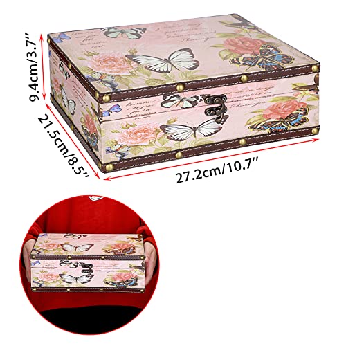ELLDOO Butterfly Treasure Chest Box, Wooden + PU Leather Storage Decorative Box for Jewelry Trinkets Photos, Rectangular K...