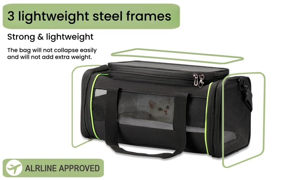 DAROSS Black Expandable Pet Carrier for Cats/Dogs - Airline Approved, 2-Side & Height Extendable Design - Soft Sided Trave...