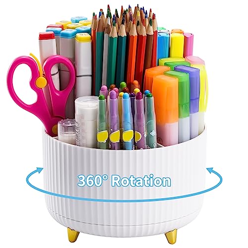 Marbrasse Desk Organizer, 360-Degree Rotating Pen Holder, Desk Organizers and Accessories with 5 Compartments Pencil Holde...