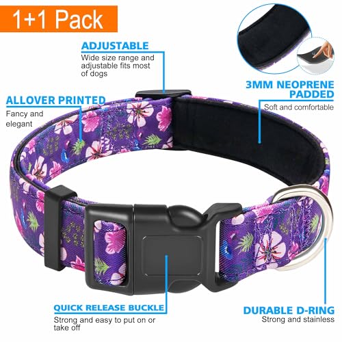 Ladoogo Reflective Dog Collar Padded with Soft Neoprene Breathable Adjustable Nylon Dog Collars for Small Medium Large Dog...