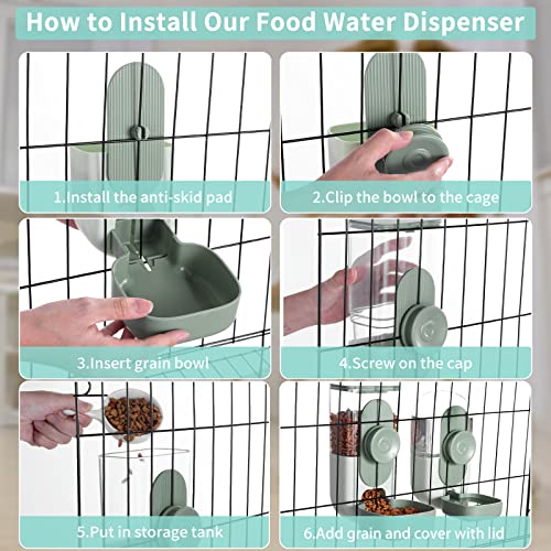 Lemtrflo Hanging Automatic Food and Water Dispenser, Gravity Rabbit Feeder Set, Cage Cat and Bunny Food Bowl (Cage Grid Sp...