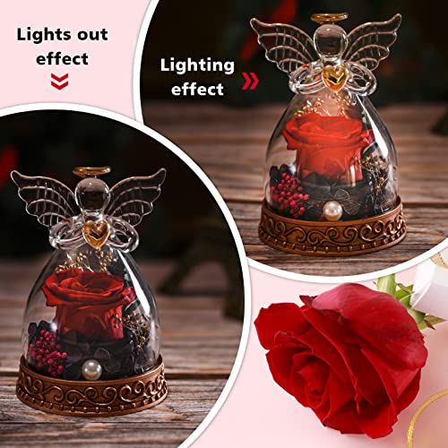 Aastin Preserved Real Rose in Glass Angel Figurine with LED Light, Angel Gifts for Women, Mom, Grandma on Mother's Day Chr...