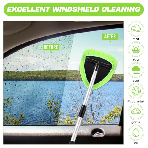 Potchen 8 Pcs Car Windshield Cleaner Tool Kit with Extendable Handle, Microfiber Towel Pads, Brush, Empty Spray Bottle for...