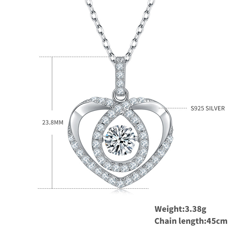 S925 Sterling Silver 0.5ct D Color VVS1 Moissanite Open Heart Necklace 45cm Platinum Plated GRA Certified Gift Box